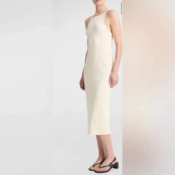 Vince Ribbed High-Neck Midi Tank Dress size XXS Color: FLAXEN $245.00 - Picture 3 of 8